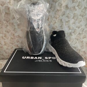 J/SLIDES Black Knit Sneakers with White Soles